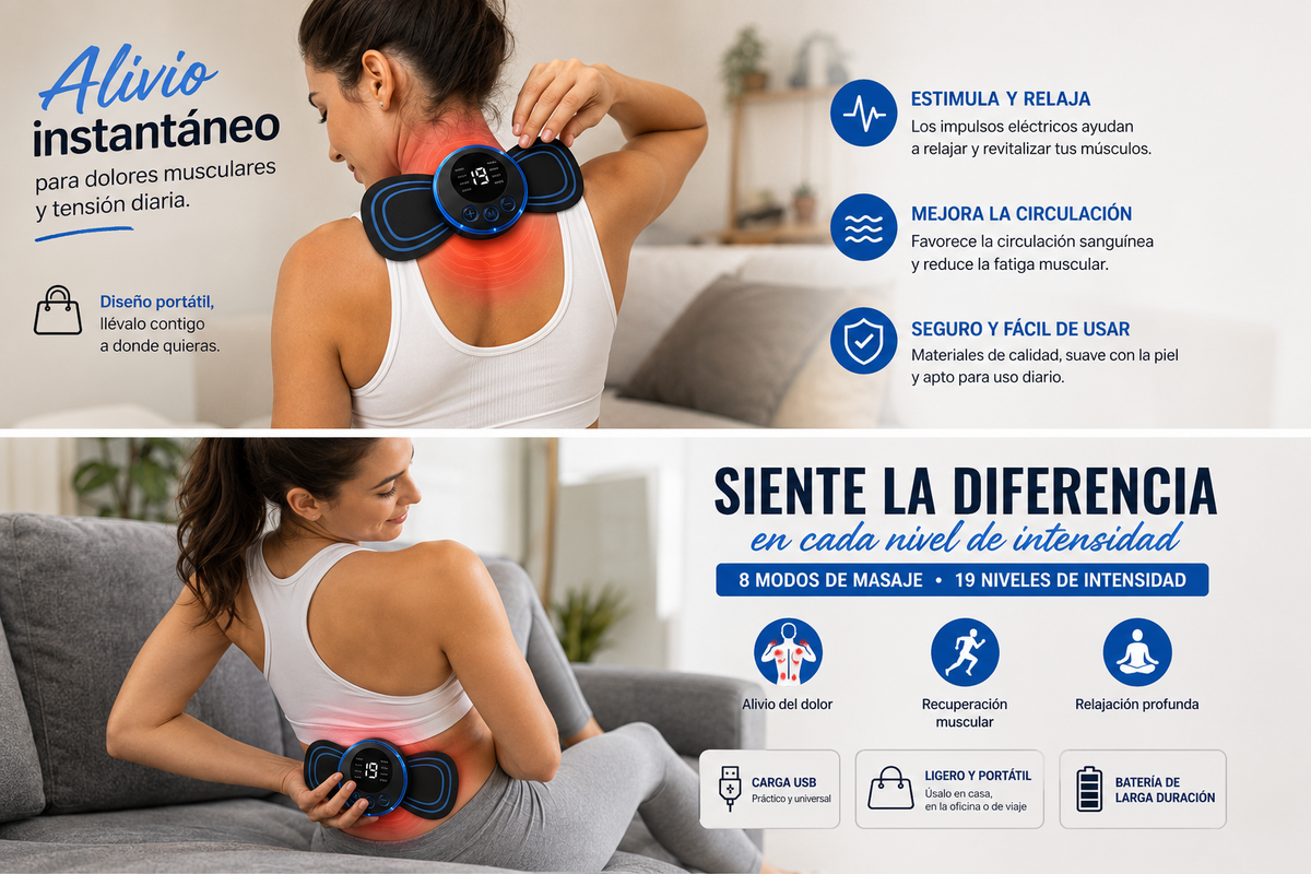 Masajeador Eléctrico EMS Portátil | Alivia la Tensión Muscular y Relaja tu Cuerpo