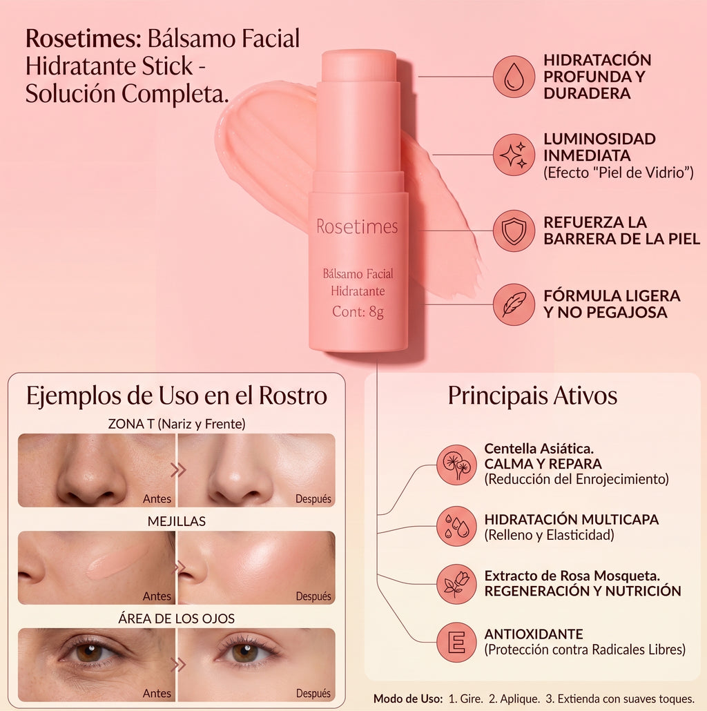 Bálsamo Facial Hidratante Stick Solución Completa Rosetimes